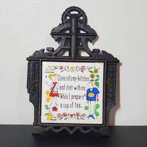 Vintage Cast Iron Ceramic Porcelain Trivet Wall Hanging 1960's Lego Japan